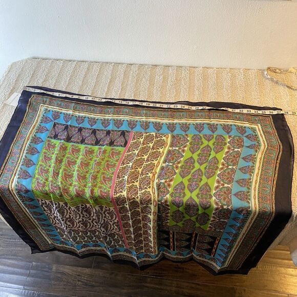 New Liz Claiborne Multicolor Square Paisley Scarf Green Blue Twee Colorful - Picture 8 of 8